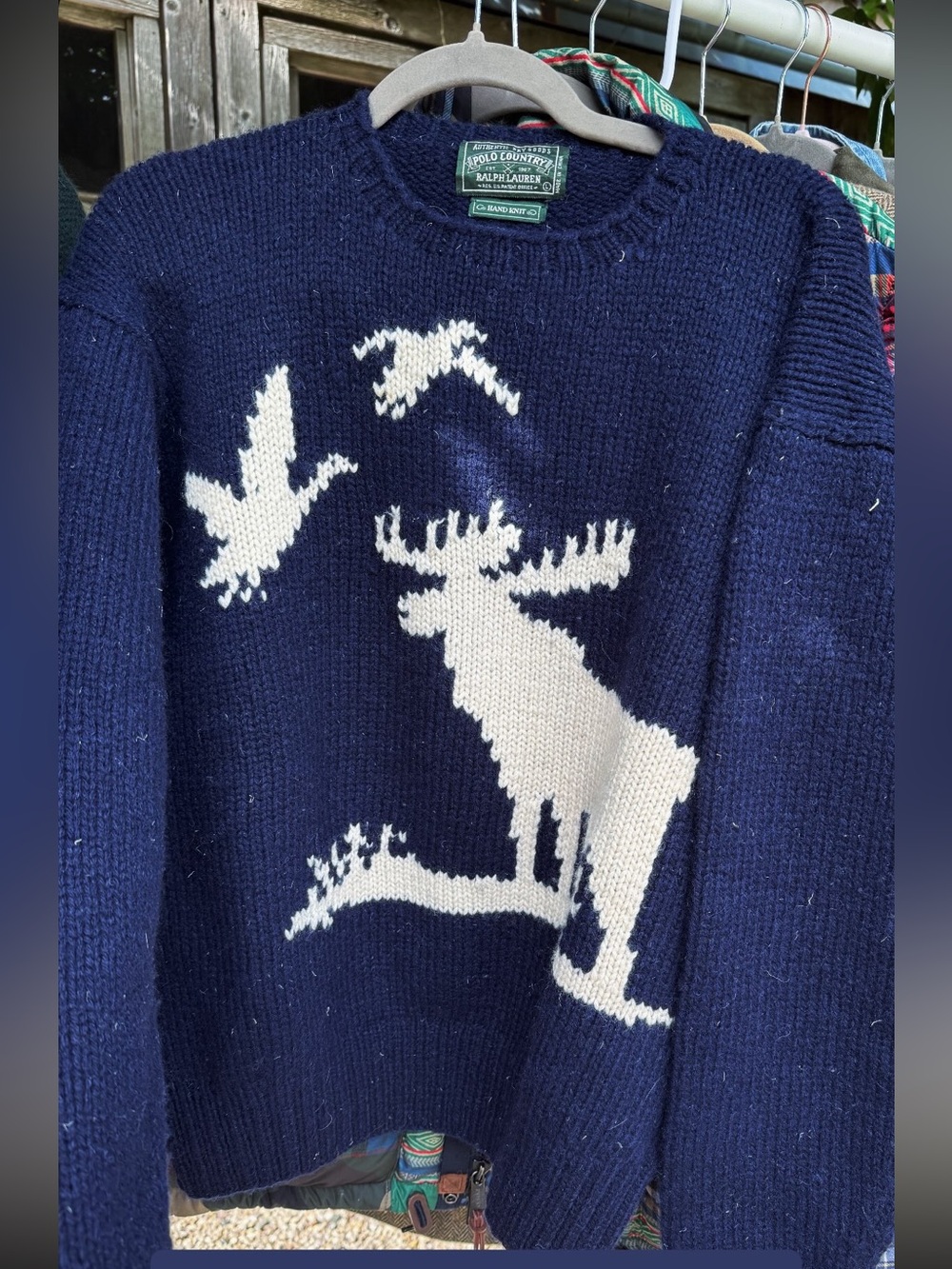 Polo by Ralph Lauren Navy Crewneck Moose & Birds Knit Sweater